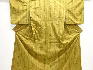 アンティーク　縞に抽象模様織り出し手織り紬単衣着物